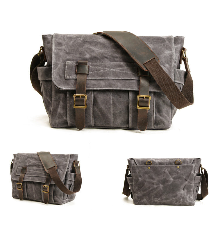 Gray Waxed Canvas SLR Camera Messenger Bag Mens Cycling Gray Camera Messenger Bag For Men