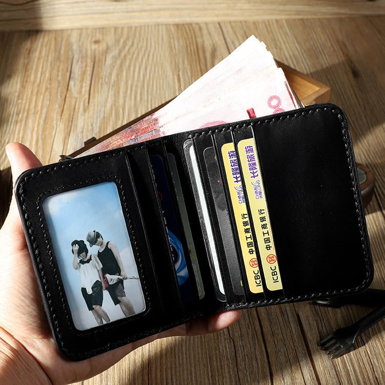 Handmade Leather Mens Billfold Wallet Personalize Bifold Small Wallets for Men