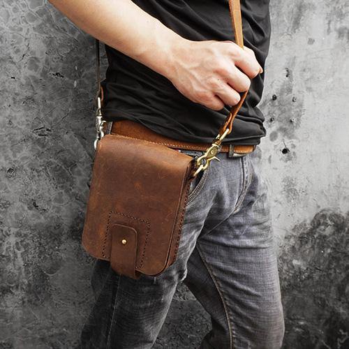 Handmade LEATHER MEN Belt Pouch Brown Waist BAG MIni Side Bag Belt Bag FOR MEN