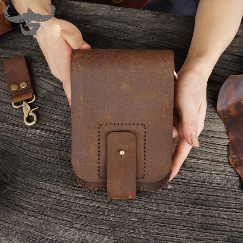 Handmade LEATHER MEN Belt Pouch Brown Waist BAG MIni Side Bag Belt Bag FOR MEN