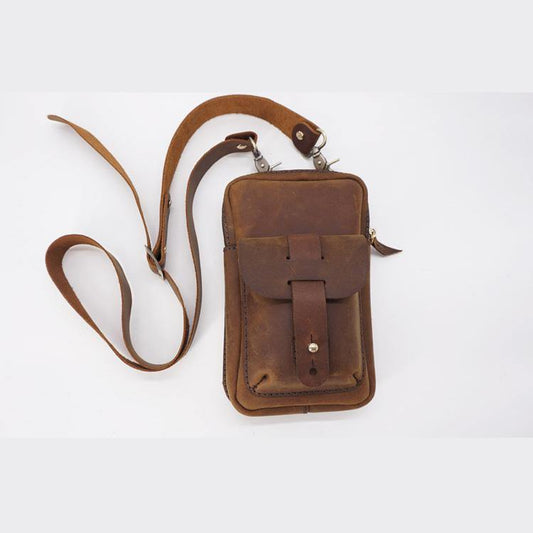 Handmade Brown LEATHER MEN Belt Pouch Waist BAG MIni Side Bag Brown Belt Bag FOR MEN