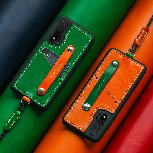 Handmade Leather Huawei Nova 6 Case with Card Holder CONTRAST COLOR Huawei Nova 6 Leather Case