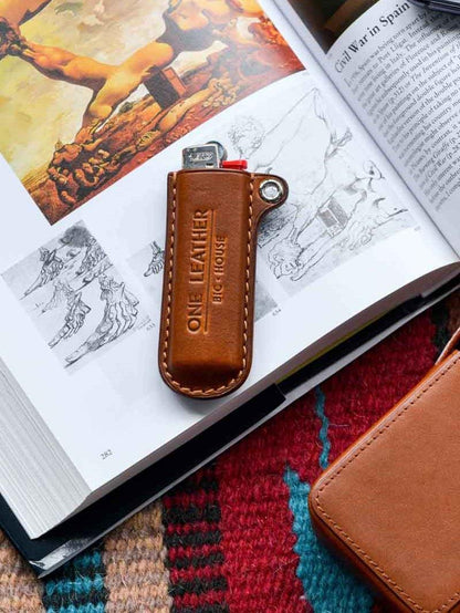 Handmade Black Leather Bic Lighter Cases Leather Bic Lighter Holder with strap Leather Lighter Covers For Men