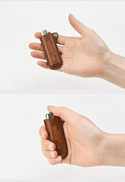 Handmade Black Leather Bic Lighter Cases Leather Bic Lighter Holder with strap Leather Lighter Covers For Men