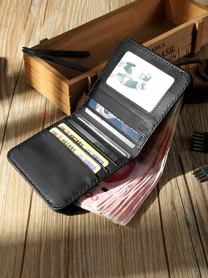 Handmade Black Leather Mens Billfold Wallets Personalize Black Bifold Small Wallets for Men