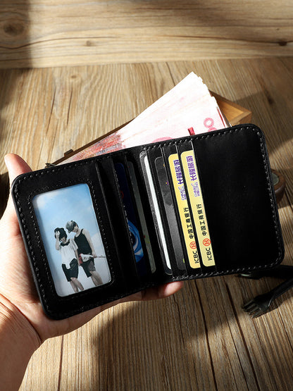 Handmade Leather Mens Billfold Wallet Personalize Bifold Small Wallets for Men