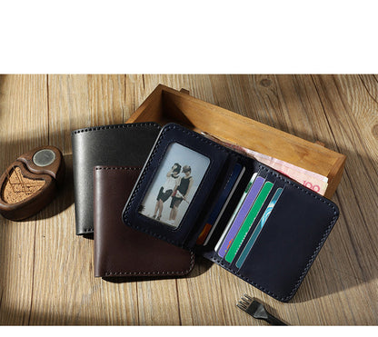 Handmade Coffee Leather Mens Billfold Wallets Personalize Coffee Bifold Small Wallets for Men