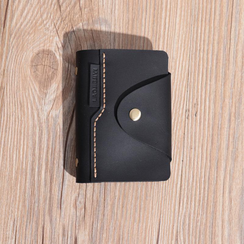 Handmade Black Leather Mens Card Holders Wallet Personalized Card Wallets for Men