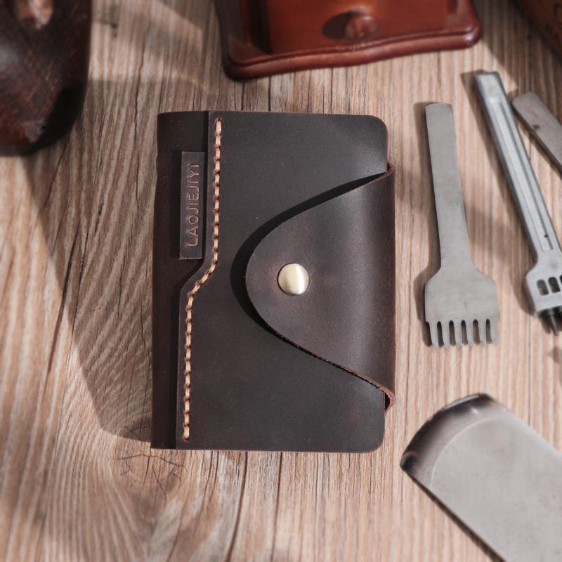 Handmade Black Leather Mens Card Holders Wallet Personalized Card Wallets for Men