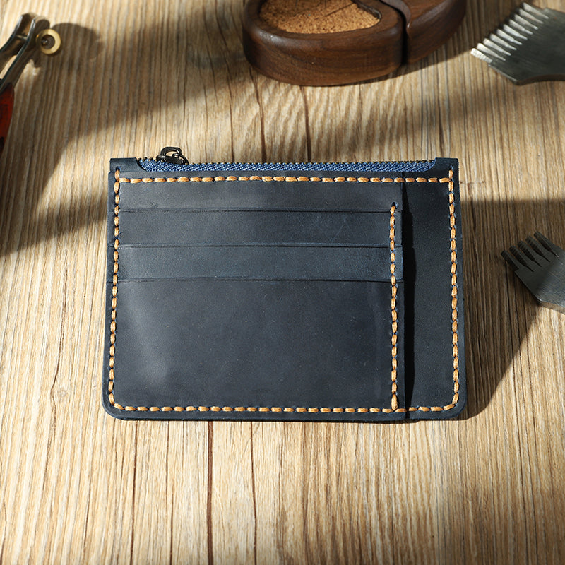 Handmade Leather Mens Front Pocket Wallets Personalized Slim Card Wallet for Men