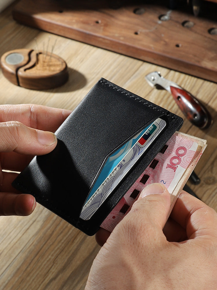 Handmade Black Leather Mens Front Pocket Wallets Personalized Slim Card Wallets for Men