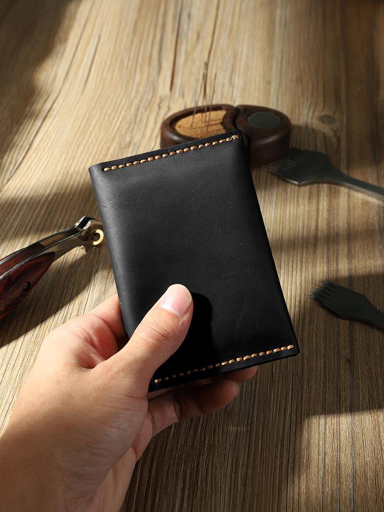 Handmade Blue Leather Mens Small Card Holders Wallet Personalized Bifold Card Wallets for Men