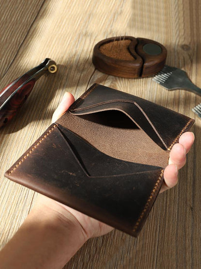 Handmade Black Leather Mens Small Card Holders Wallet Personalized Bifold Card Wallets for Men