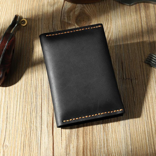 Handmade Black Leather Mens Small Card Holders Wallet Personalized Bifold Card Wallets for Men