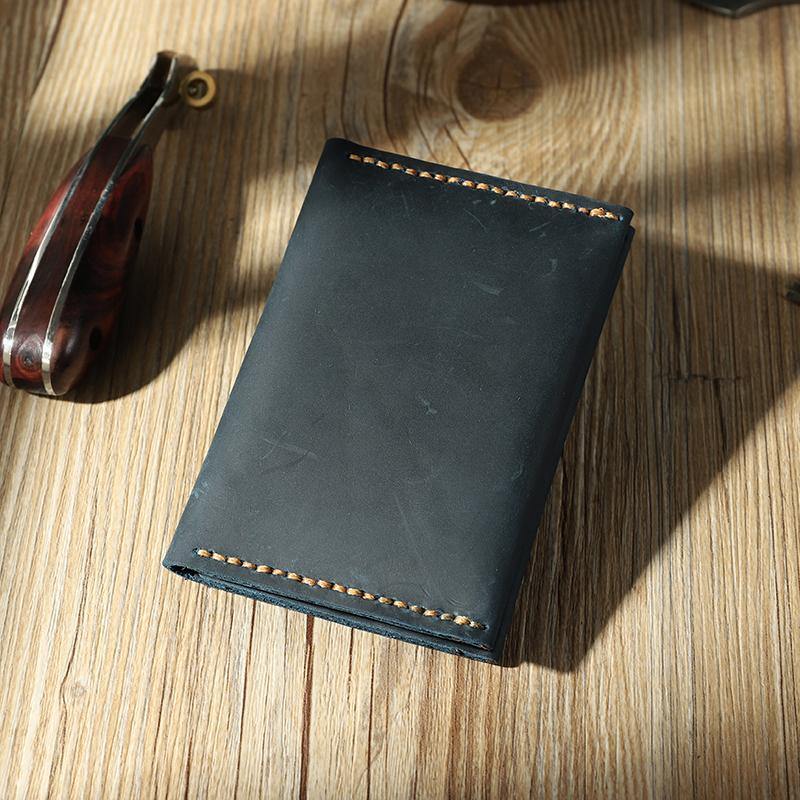 Handmade Coffee Leather Mens Small Card Holders Wallet Personalized Bifold Card Wallets for Men