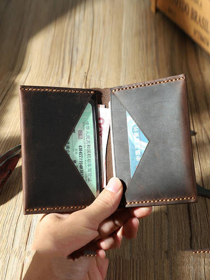 Handmade Black Leather Mens Small Card Holders Wallet Personalized Bifold Card Wallets for Men