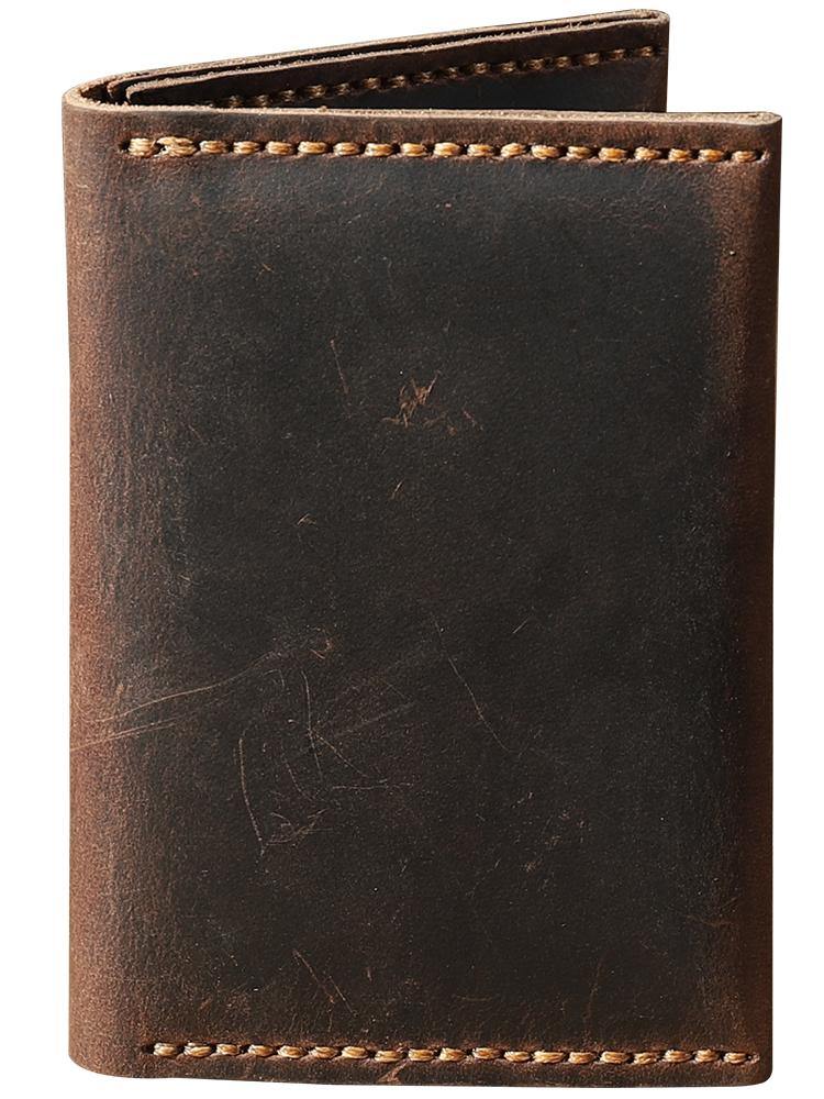 Handmade Coffee Leather Mens Small Card Holders Wallet Personalized Bifold Card Wallets for Men