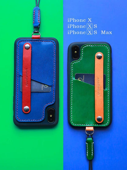 Handmade Green Leather iPhone XS XR XS Max Case with Card Holder CONTRAST COLOR iPhone X Leather Case