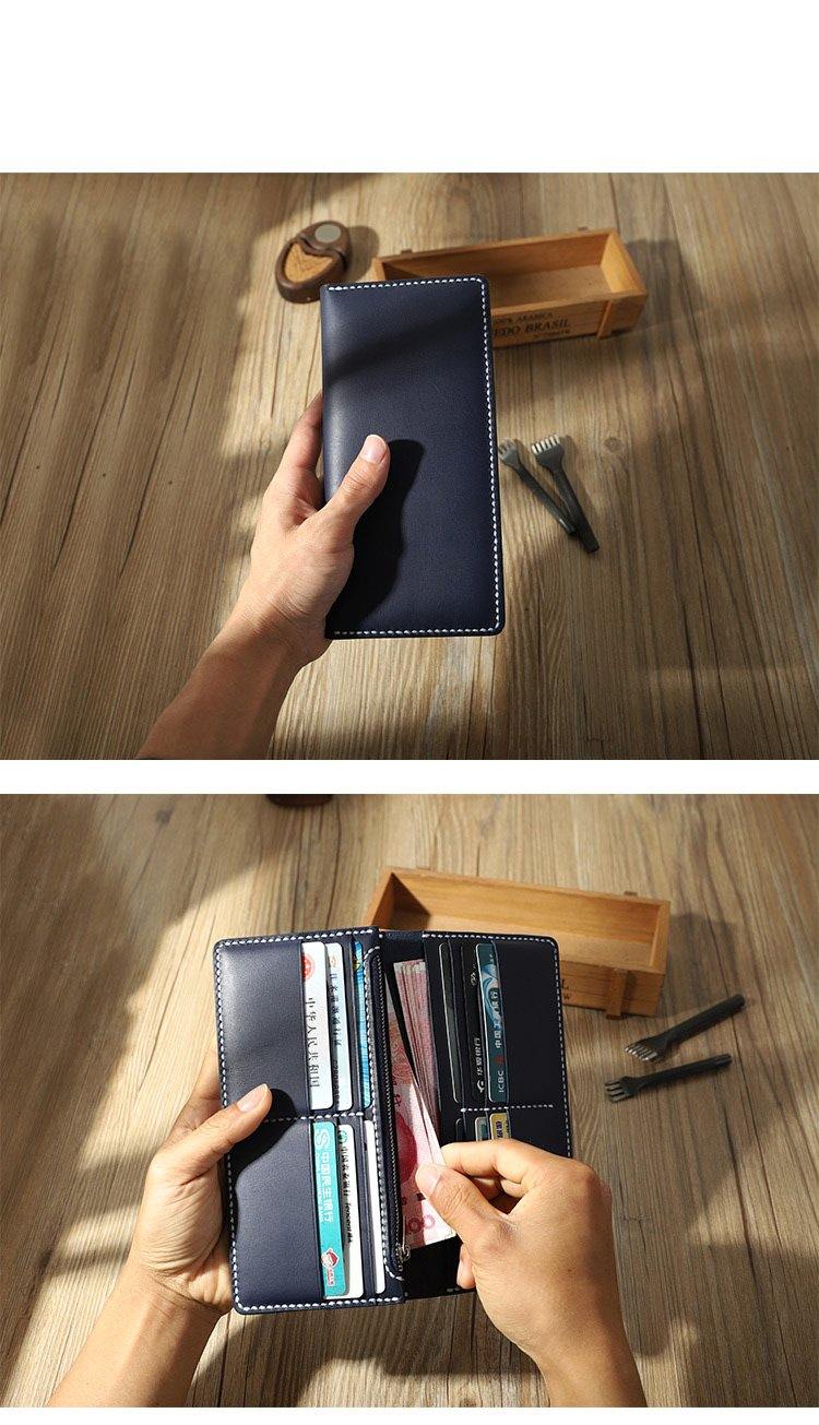 Handmade Black Mens Bifold Long Wallets Personalized Black Leather Checkbook Wallets for Men