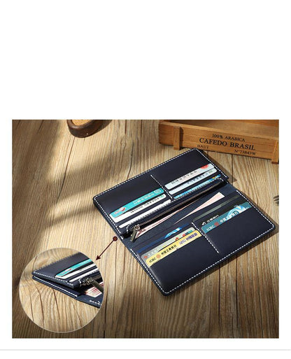 Handmade Black Mens Bifold Long Wallets Personalized Black Leather Checkbook Wallets for Men