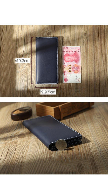 Handmade Black Mens Bifold Long Wallets Personalized Black Leather Checkbook Wallets for Men