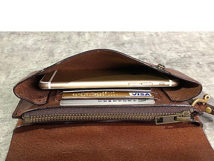 Handmade Black Leather Mens Long Wallet Tan Wristlet Wallet Brown Clutch Biker Chain Wallet Men