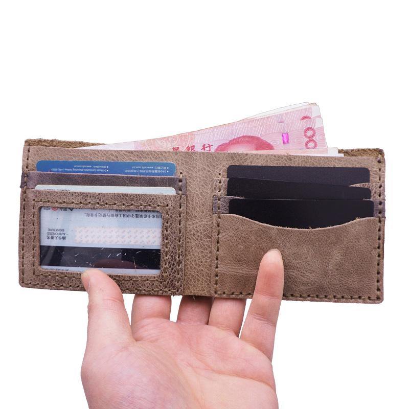 Handmade Blue Leather Mens Bifold Billfold Wallets Slim Blue Small Wallet for Men