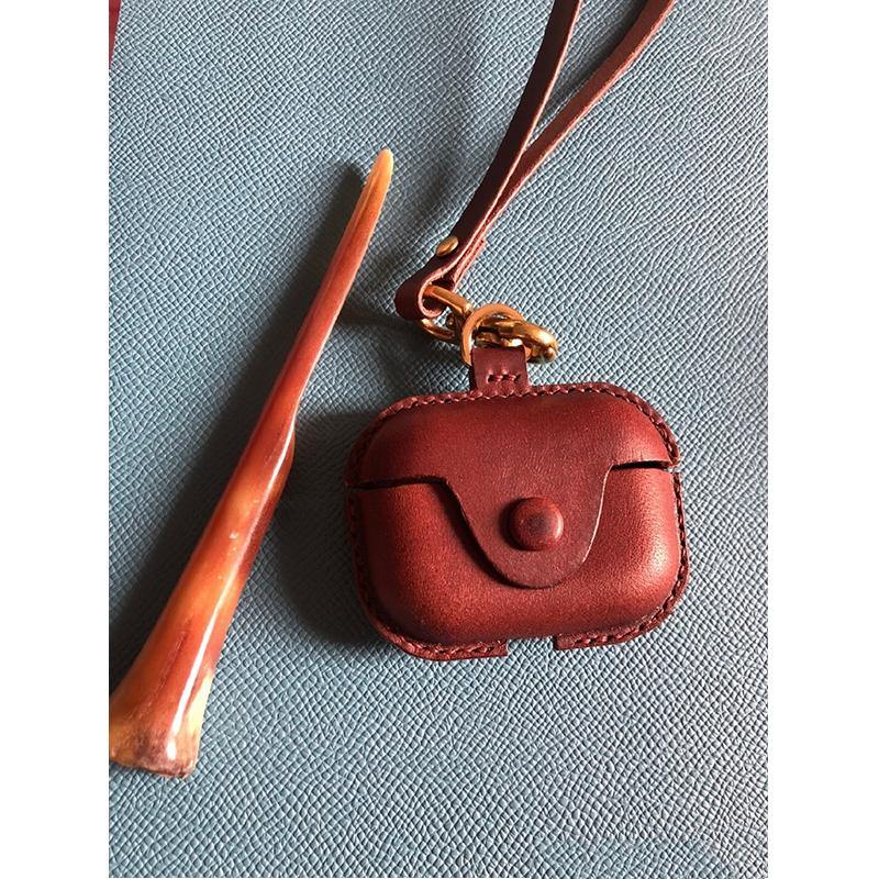 Handmade Brown Leather AirPods Pro Case with Wristlet Strap Leather AirPods Case Airpod Case Cover