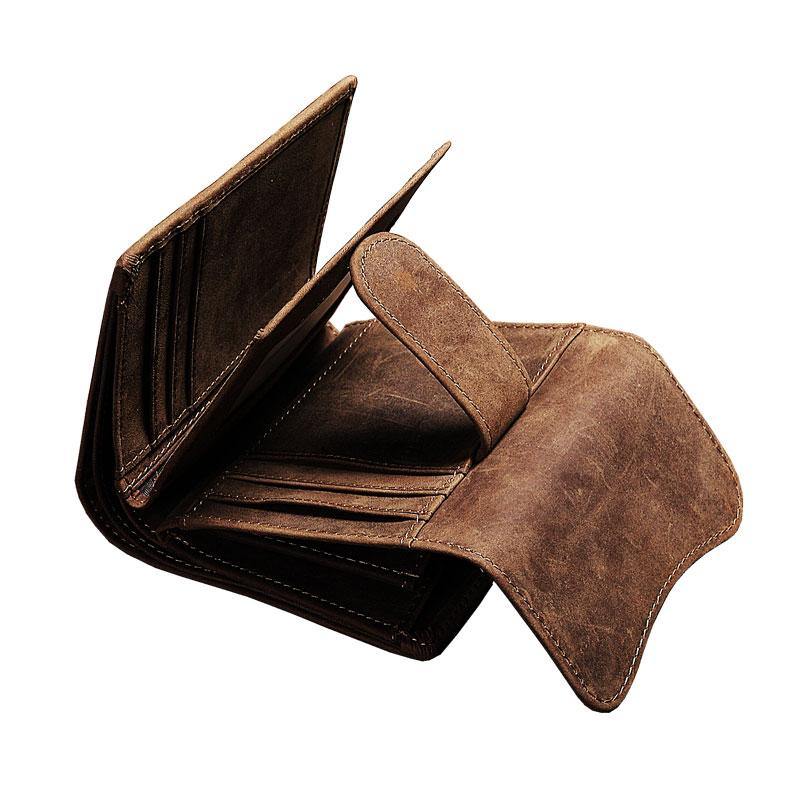 Handmade Brown Leather Mens Trifold Billfold Wallets With Coin Pocket Small Wallet for Men