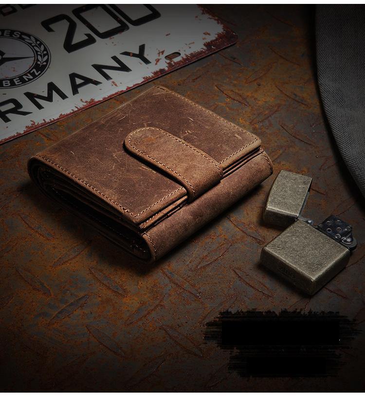 Handmade Brown Leather Men Trifold Billfold Wallet With Coin Pocket Small Wallet for Men