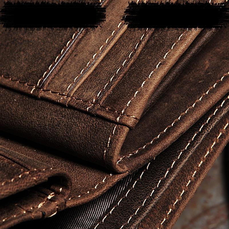 Handmade Brown Leather Mens Trifold Billfold Wallets With Coin Pocket Small Wallet for Men