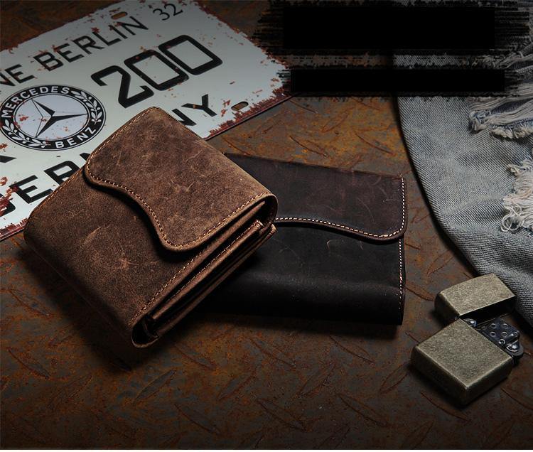 Handmade Brown Leather Men Trifold Billfold Wallet With Coin Pocket Small Wallet for Men