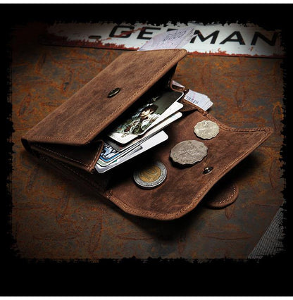 Handmade Brown Leather Men Trifold Billfold Wallet With Coin Pocket Small Wallet for Men