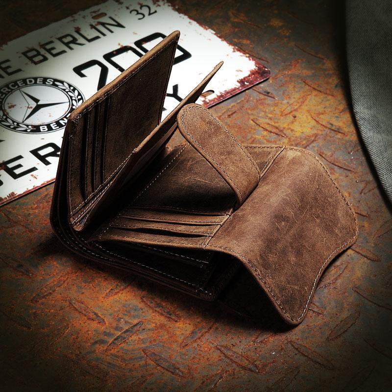 Handmade Brown Leather Mens Trifold Billfold Wallets With Coin Pocket Small Wallet for Men