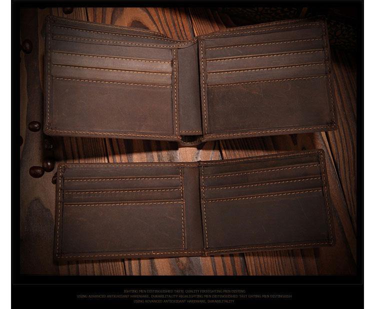 Handmade Leather Mens Bifold Brown Billfold Wallets With Coin Pocket Small Wallets for Men