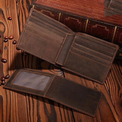 Handmade Leather Mens Bifold Brown Billfold Wallets With Coin Pocket Small Wallets for Men