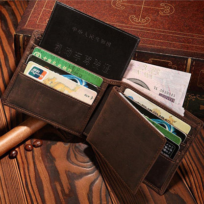 Handmade Leather Mens Bifold Brown Billfold Wallets With Coin Pocket Small Wallets for Men