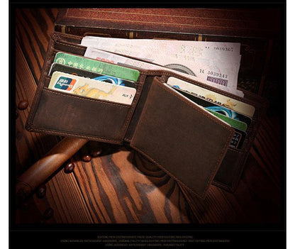 Handmade Leather Mens Bifold Brown Billfold Wallets With Coin Pocket Small Wallets for Men