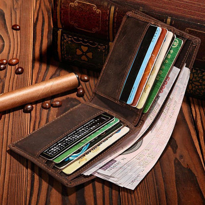 Handmade Leather Mens Bifold Brown Billfold Wallets With Coin Pocket Small Wallets for Men