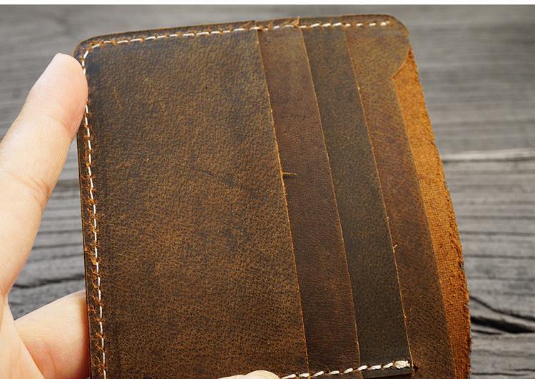 Handmade Brown Leather Mens Billfold Wallets Slim Brown Bifold Small Wallet for Men