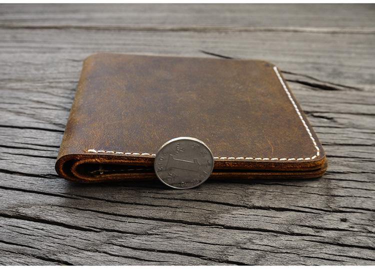 Handmade Brown Leather Mens Billfold Wallets Slim Brown Bifold Small Wallet for Men