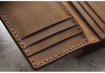 Handmade Brown Leather Mens Trifold Billfold Wallet With Coin Pocket Short Blue Small Wallet for Men