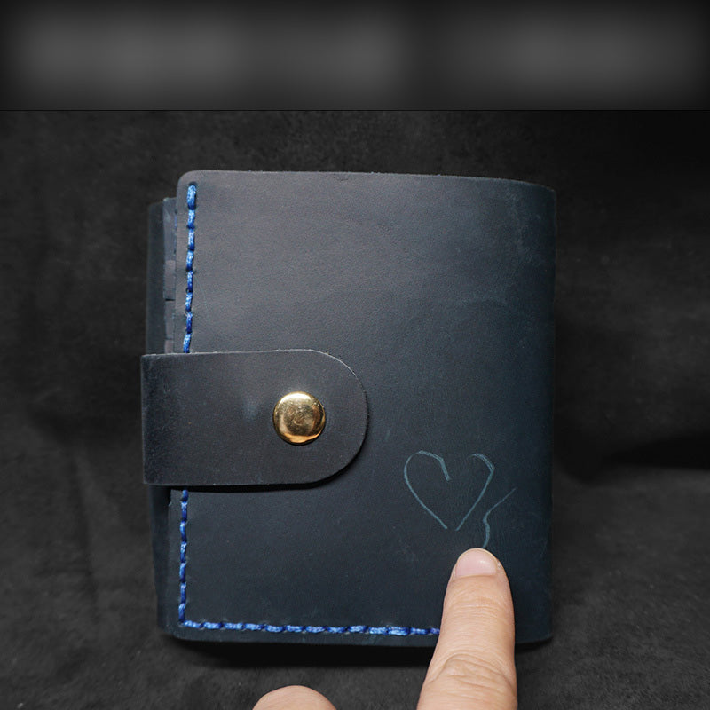 Handmade Blue Leather Mens Trifold Billfold Wallet With Coin Pocket Brown Small Wallet for Men