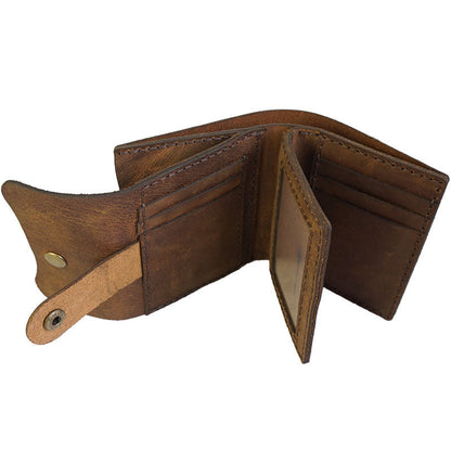 Handmade Green Leather Mens Trifold Billfold Wallet With Coin Pocket Brown Small Wallet for Men