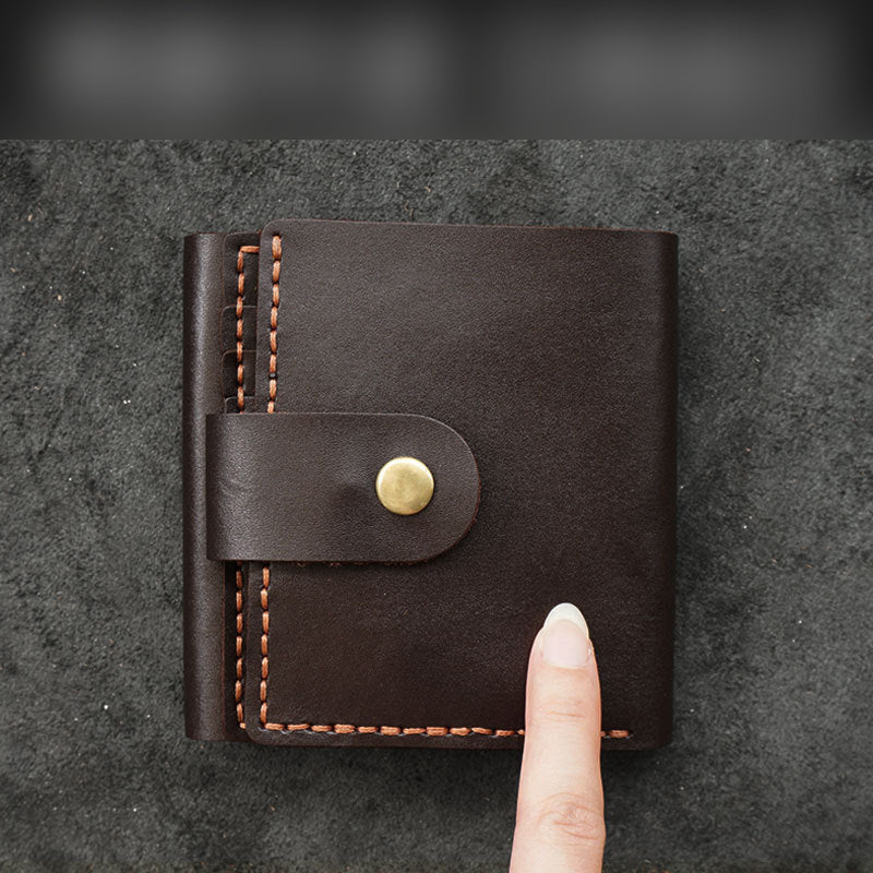 Handmade Brown Leather Mens Trifold Billfold Wallet With Coin Pocket Short Blue Small Wallet for Men