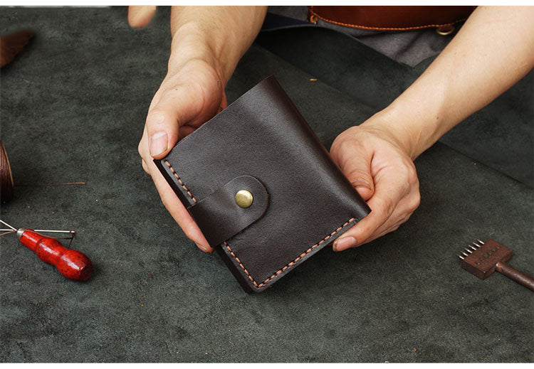 Handmade Brown Leather Mens Trifold Billfold Wallet With Coin Pocket Short Blue Small Wallet for Men