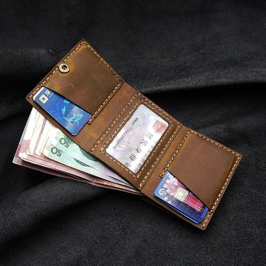 Handmade Brown Leather Mens Trifold Billfold Wallets With Front Pocket Wallet for Men