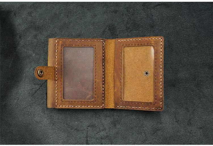 Handmade Brown Leather Mens Trifold Billfold Wallets With License Slot Small Wallet for Men