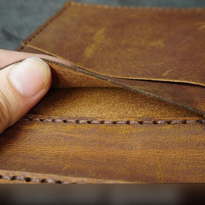 Handmade Brown Leather Mens Trifold Billfold Wallets With License Slot Small Wallet for Men