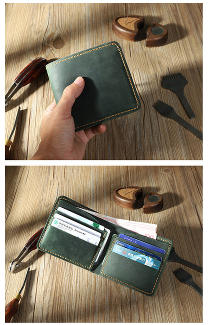 Handmade Coffee Leather Bifold Billfold Personalized Mens Bifold Wallet for Men